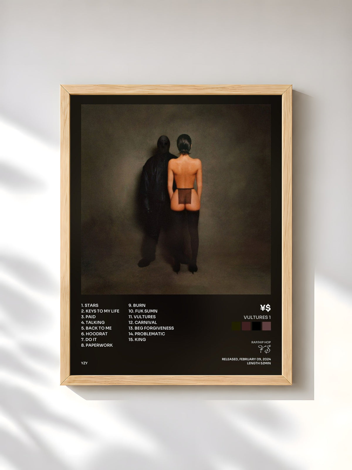 #bois Tableau de l'album VULTURES 1 de ¥$, cadre en bois brut, imprimé et encadré en France