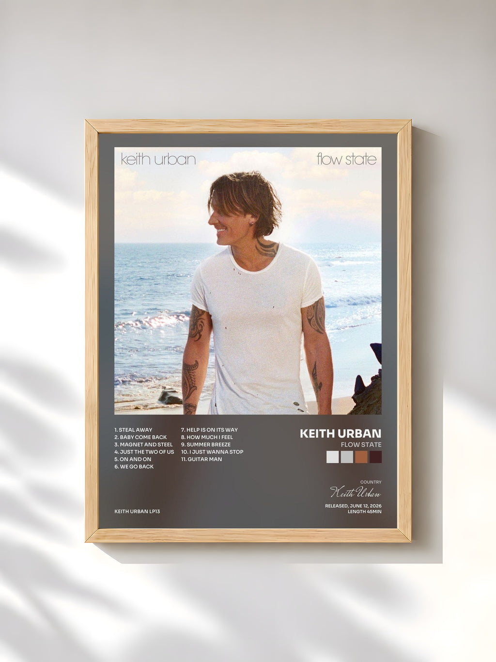 #bois Tableau de l'album flow state de Keith Urban, cadre en bois brut, imprimé et encadré en France