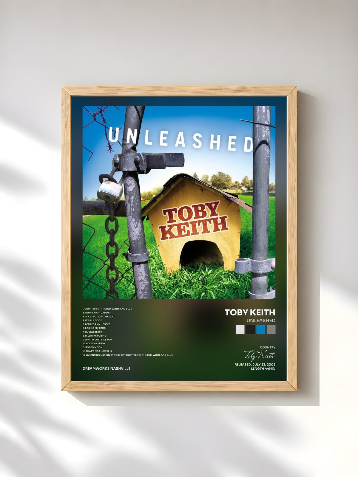 #bois Tableau de l'album Unleashed de Toby Keith, cadre en bois brut, imprimé et encadré en France