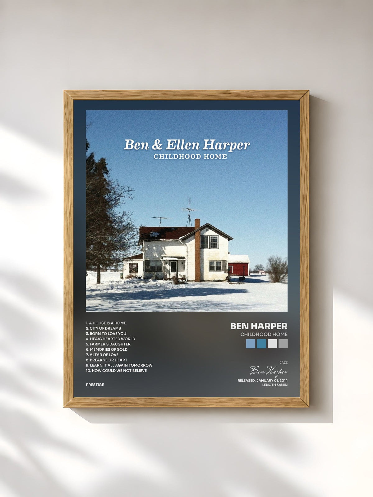 #bois Tableau de l'album Childhood Home de Ben Harper, cadre en bois brut, imprimé et encadré en France
