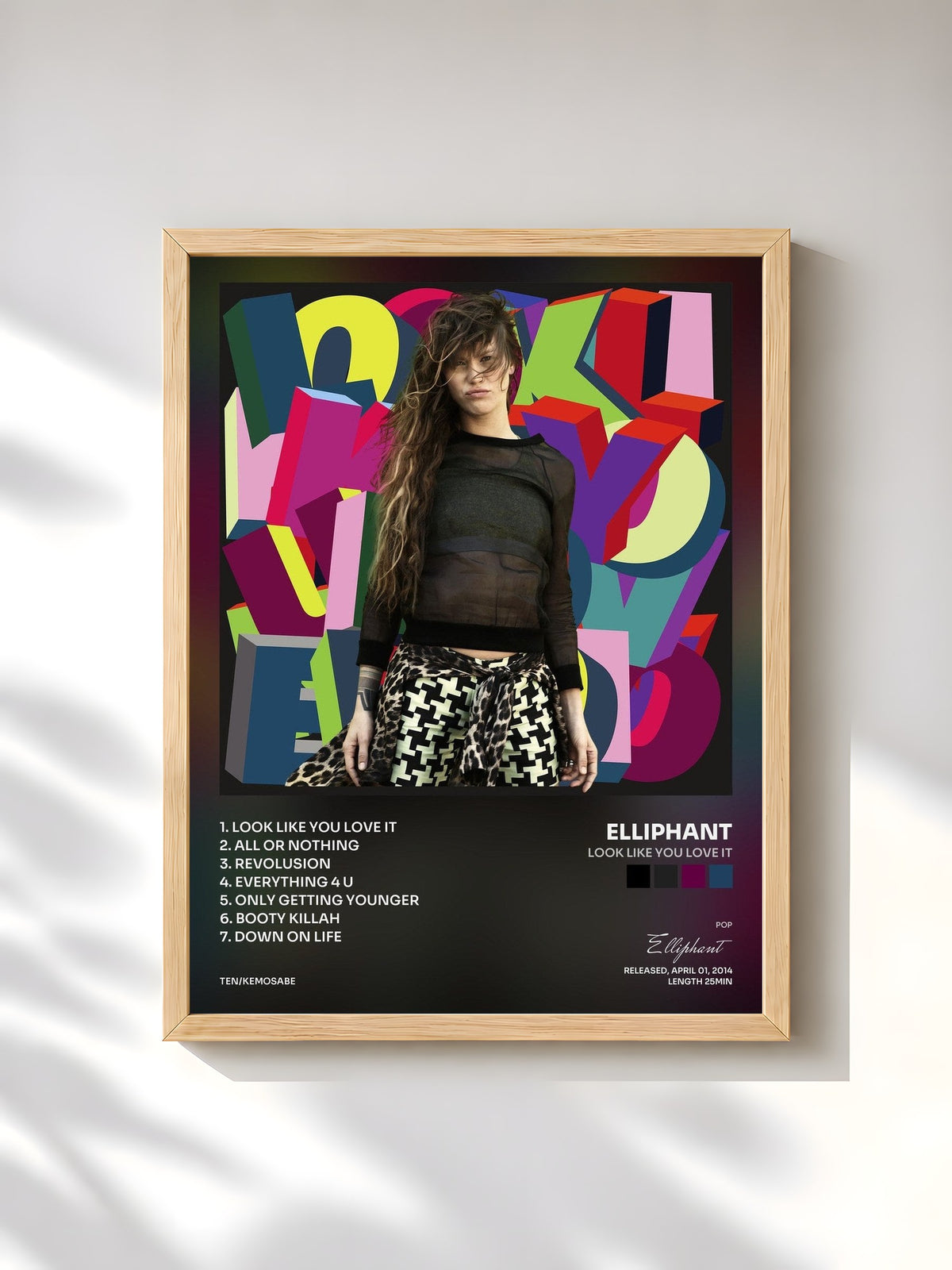 #bois Tableau de l'album Look Like You Love It de Elliphant, cadre en bois brut, imprimé et encadré en France