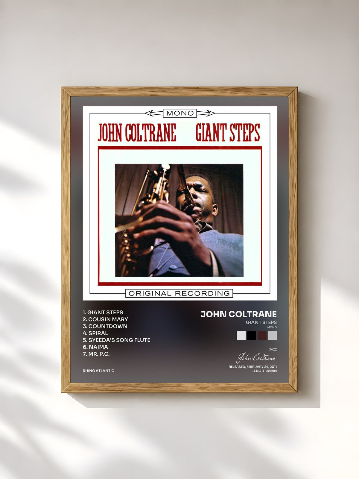 #bois Tableau de l'album Giant Steps (Mono) de John Coltrane, cadre en bois brut, imprimé et encadré en France