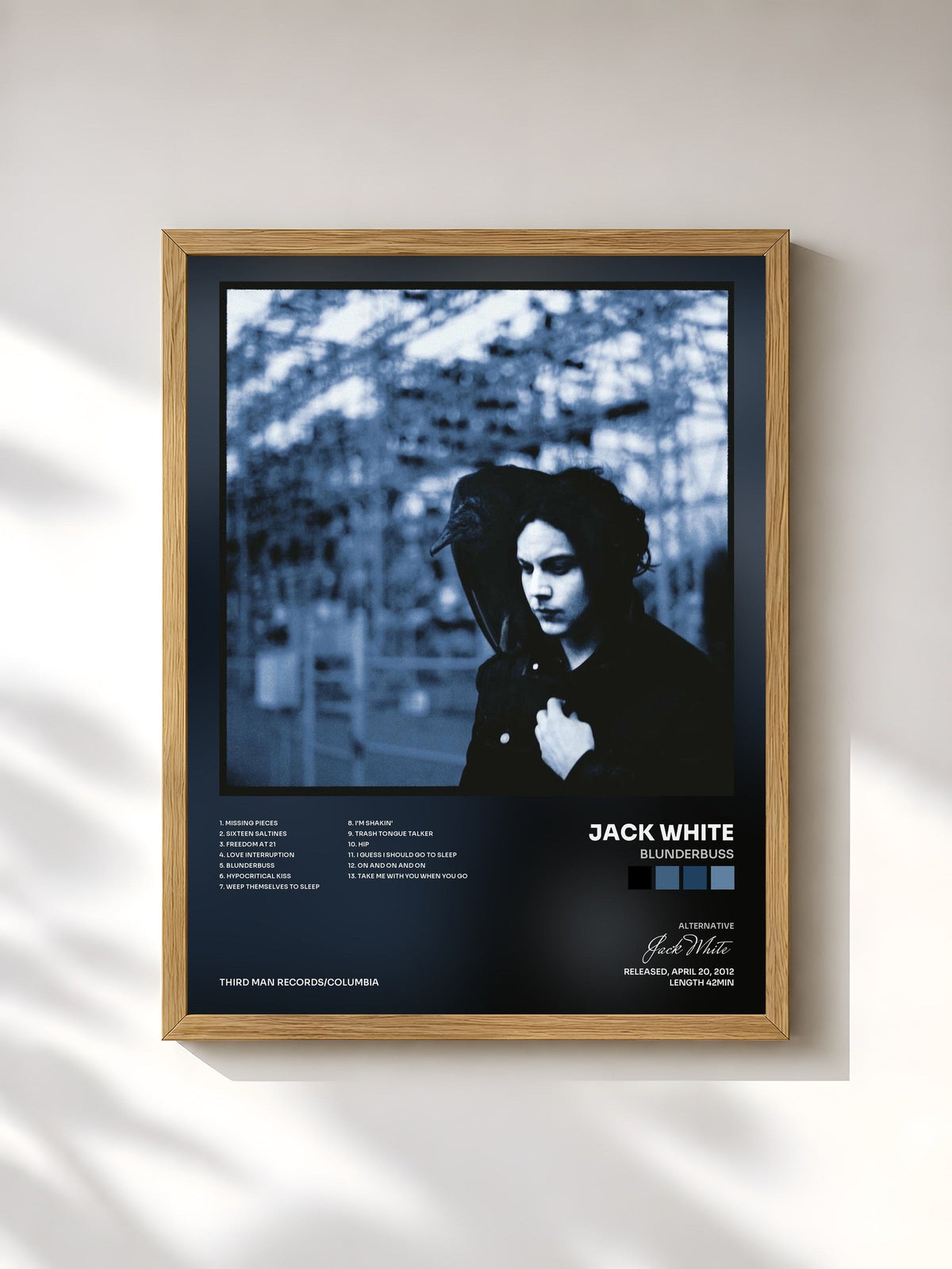 #bois Tableau de l'album Blunderbuss de Jack White, cadre en bois brut, imprimé et encadré en France