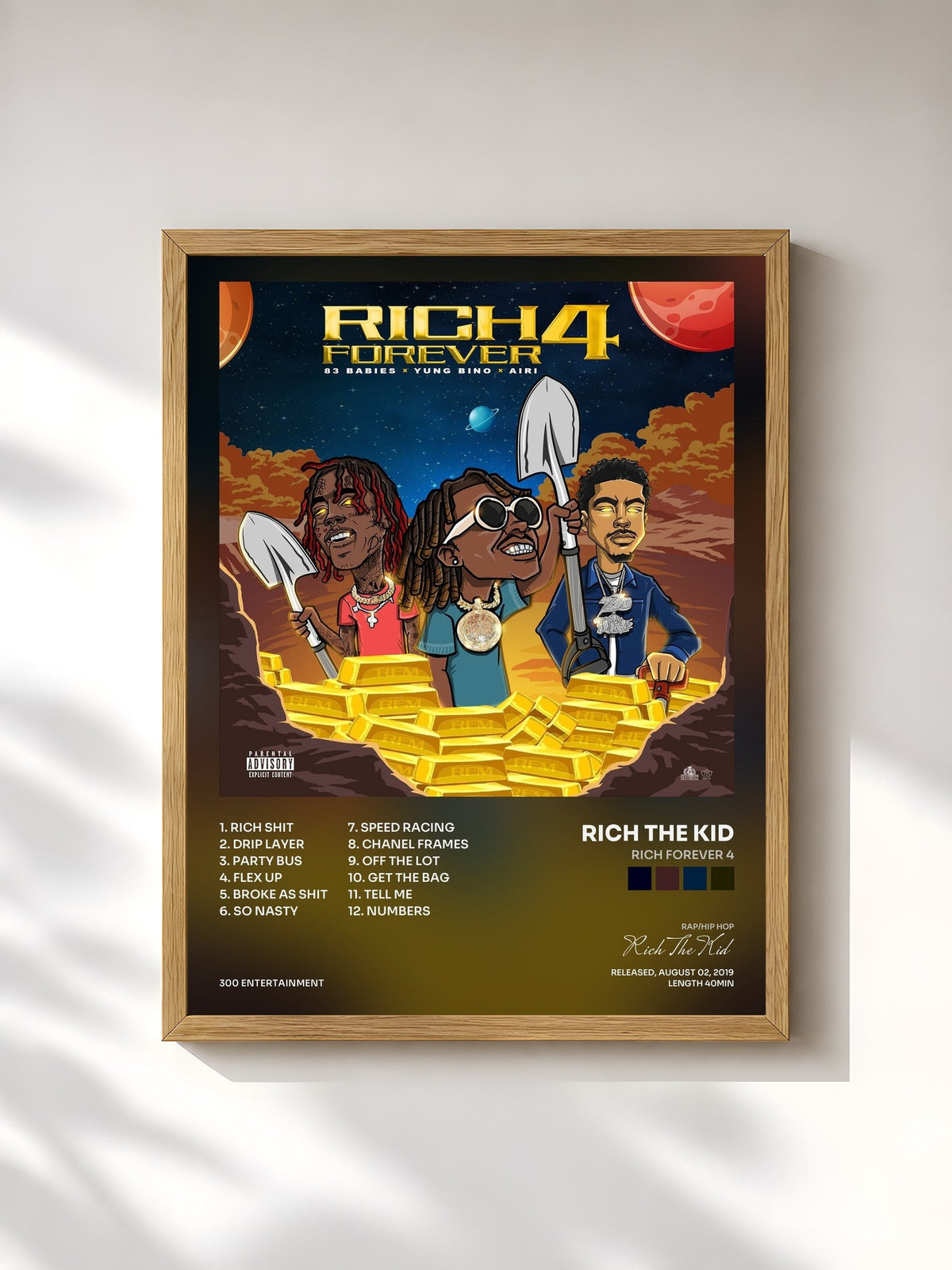 #bois Tableau de l'album Rich Forever 4 de Rich The Kid, cadre en bois brut, imprimé et encadré en France