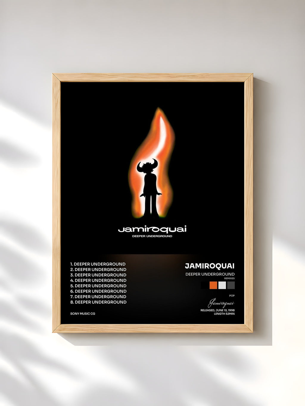 #bois Tableau de l'album Deeper Underground (Remixes) de Jamiroquai, cadre en bois brut, imprimé et encadré en France