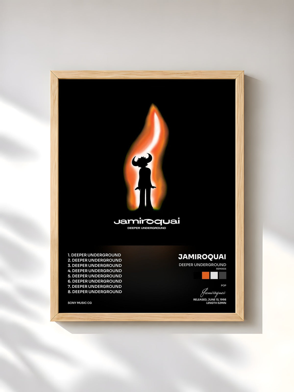 #bois Tableau de l'album Deeper Underground (Remixes) de Jamiroquai, cadre en bois brut, imprimé et encadré en France