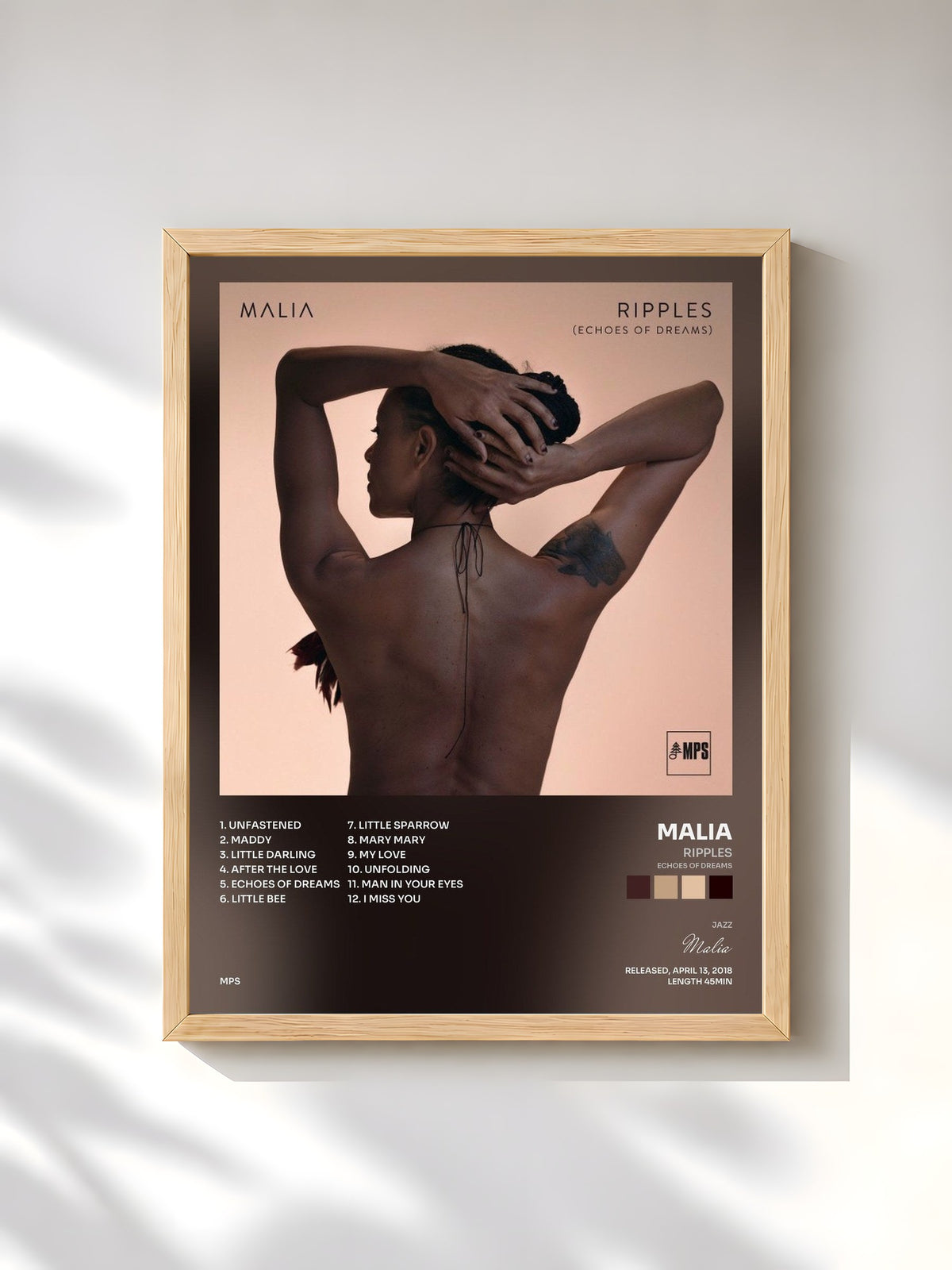 #bois Tableau de l'album Ripples (Echoes of Dreams) de Malia, cadre en bois brut, imprimé et encadré en France
