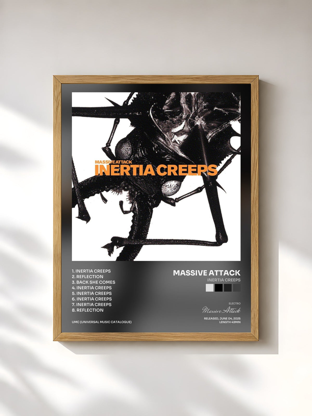 #bois Tableau de l'album Inertia Creeps de Massive Attack, cadre en bois brut, imprimé et encadré en France