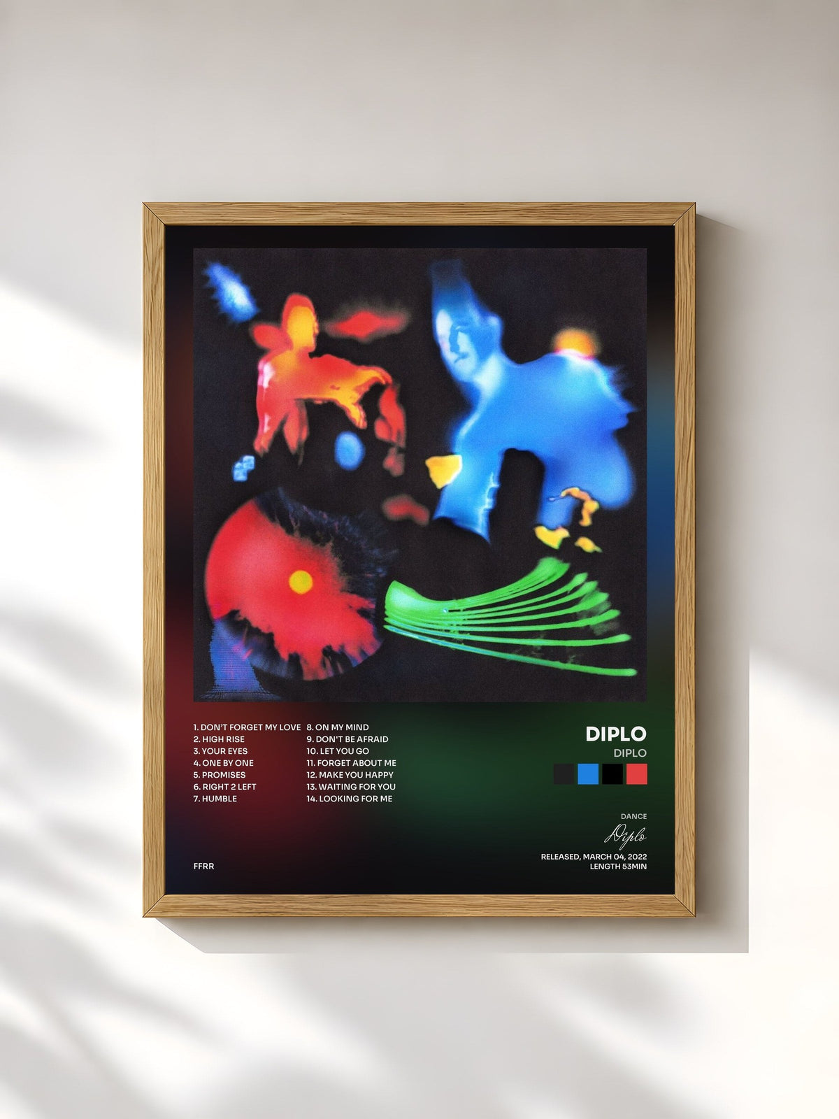 #bois Tableau de l'album Diplo de Diplo, cadre en bois brut, imprimé et encadré en France