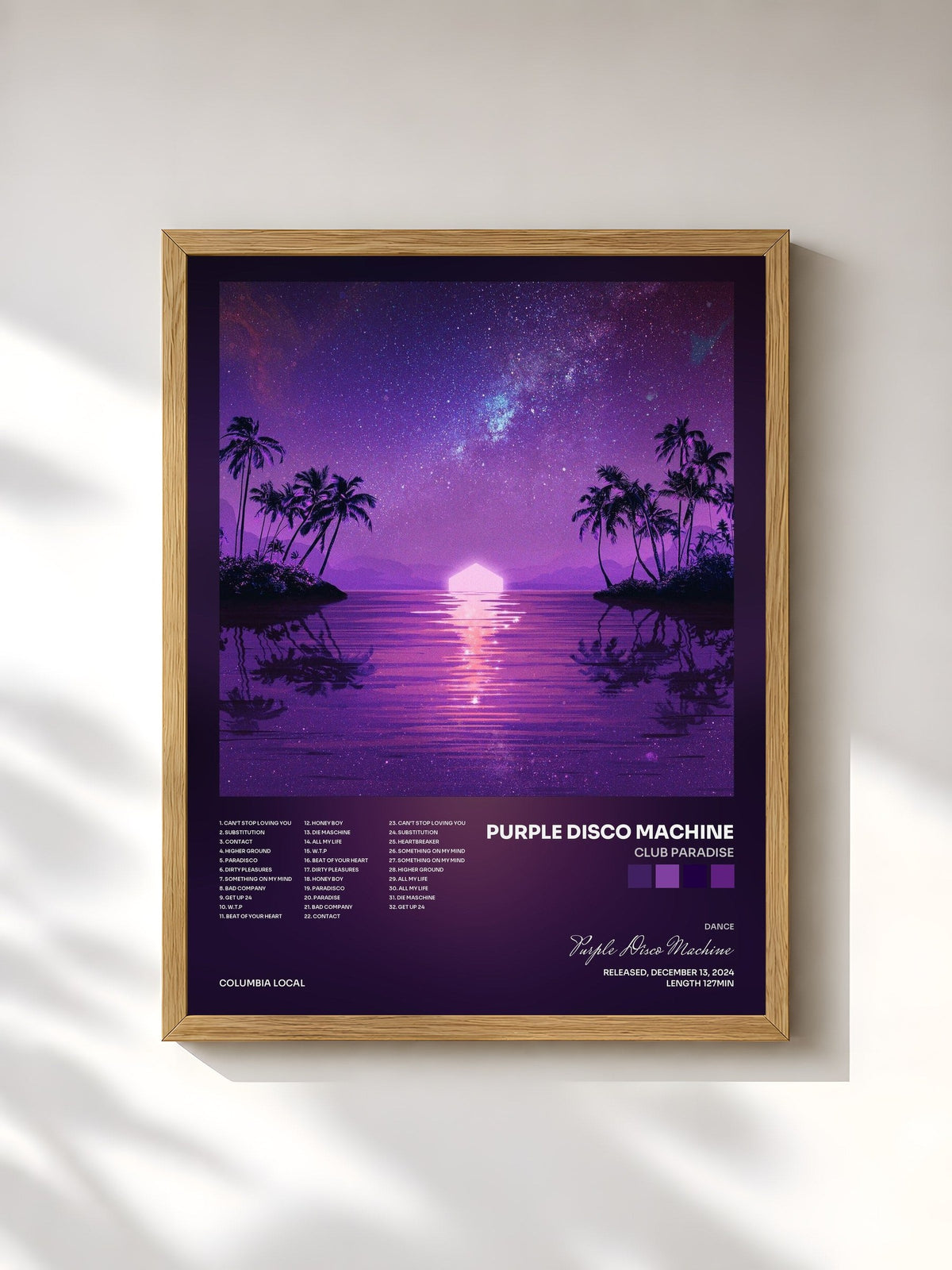 #bois Tableau de l'album Club Paradise de Purple Disco Machine, cadre en bois brut, imprimé et encadré en France