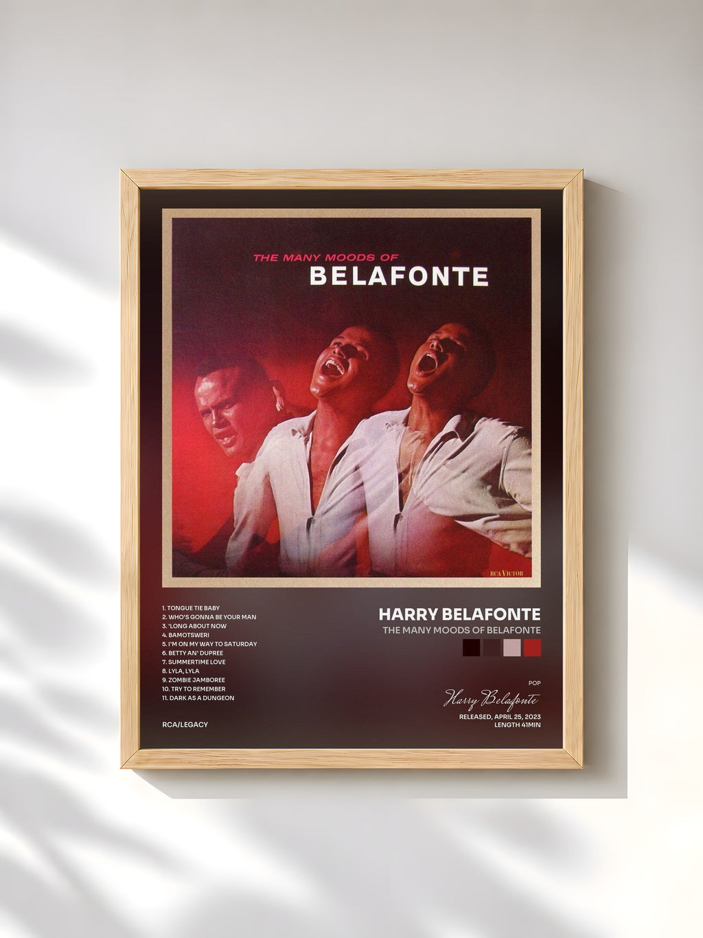 #bois Tableau de l'album The Many Moods Of Belafonte de Harry Belafonte, cadre en bois brut, imprimé et encadré en France