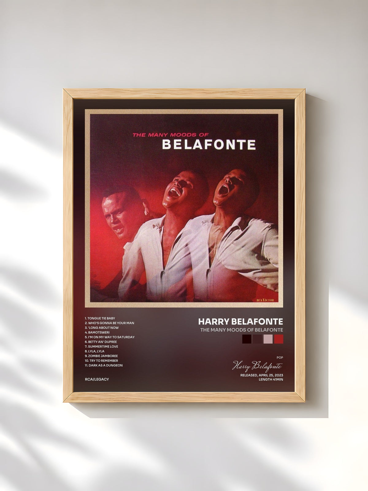 #bois Tableau de l'album The Many Moods Of Belafonte de Harry Belafonte, cadre en bois brut, imprimé et encadré en France