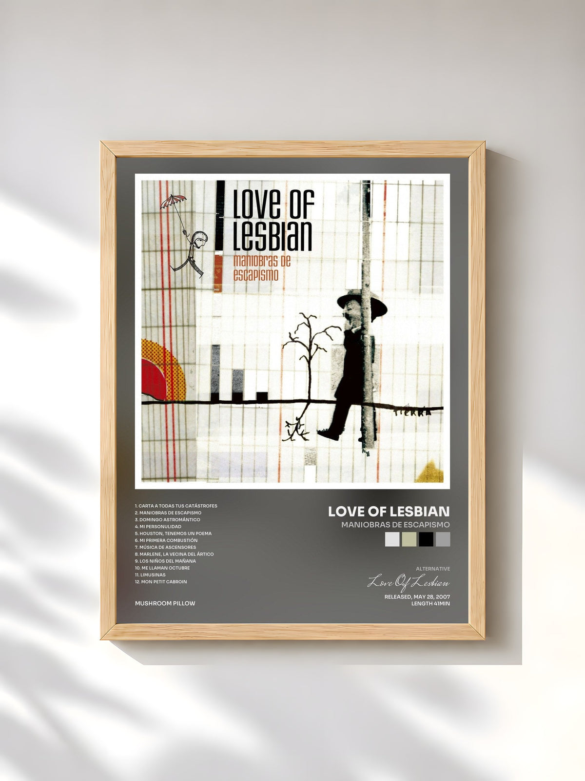 #bois Tableau de l'album Maniobras de Escapismo de Love Of Lesbian, cadre en bois brut, imprimé et encadré en France