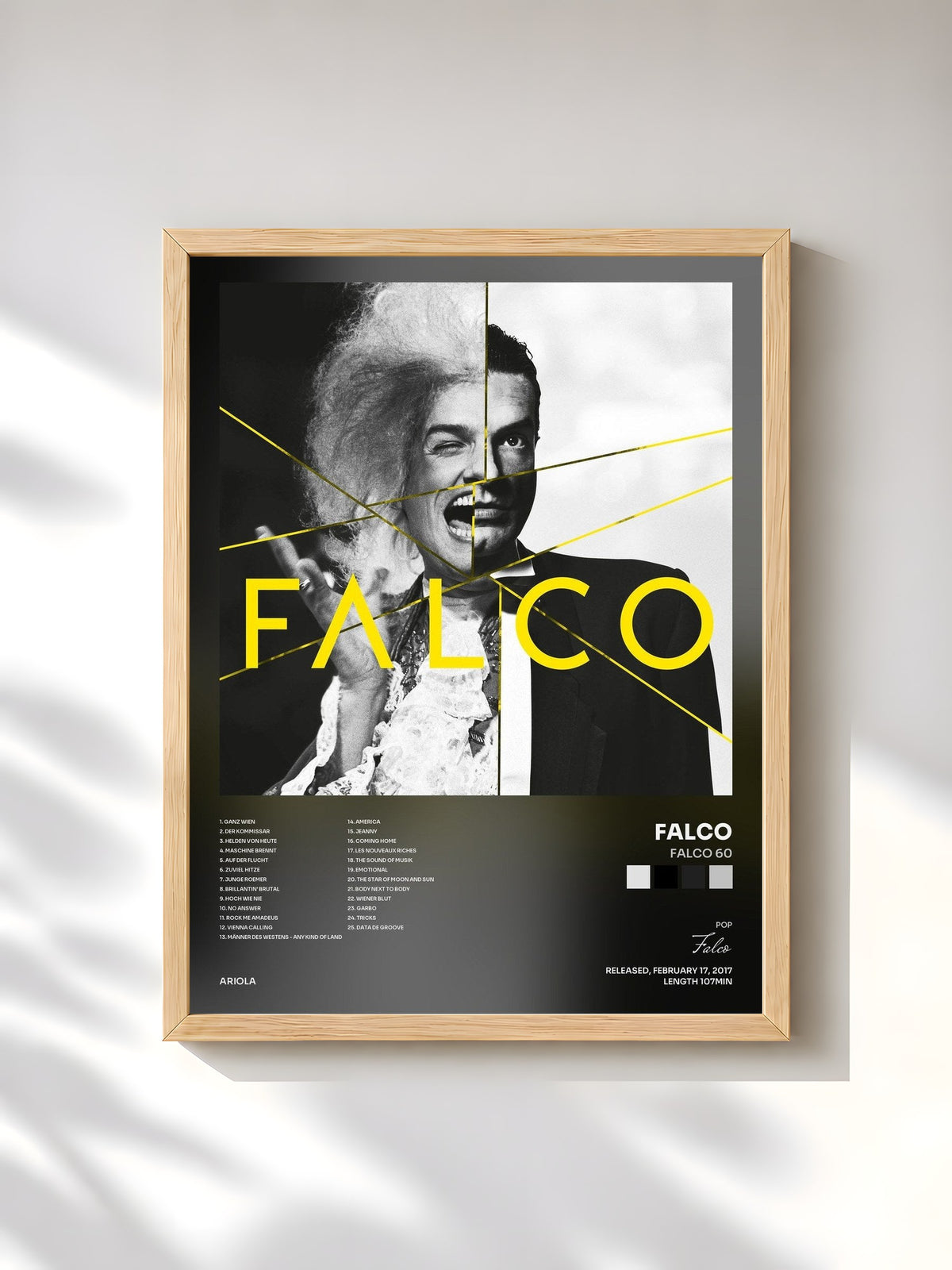 #bois Tableau de l'album FALCO 60 de Falco, cadre en bois brut, imprimé et encadré en France