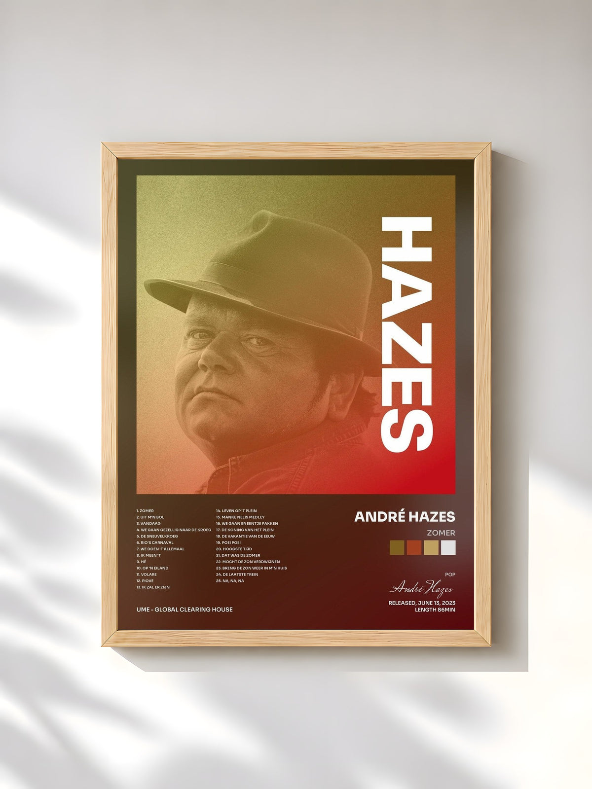 #bois Tableau de l'album Zomer de André Hazes, cadre en bois brut, imprimé et encadré en France