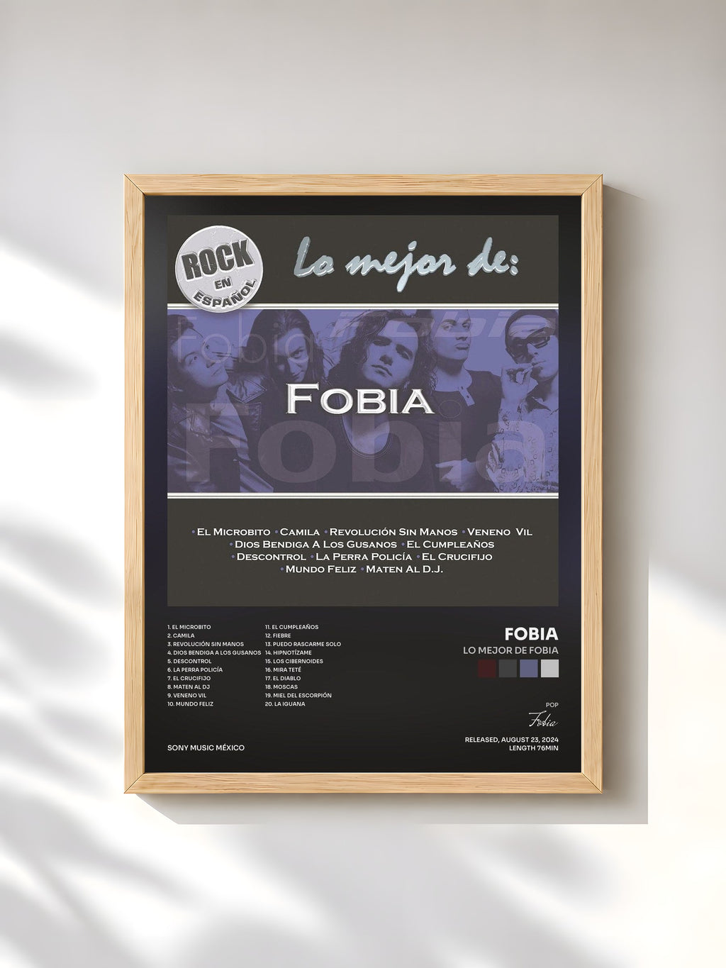 #bois Tableau de l'album Lo Mejor de Fobia de Fobia, cadre en bois brut, imprimé et encadré en France