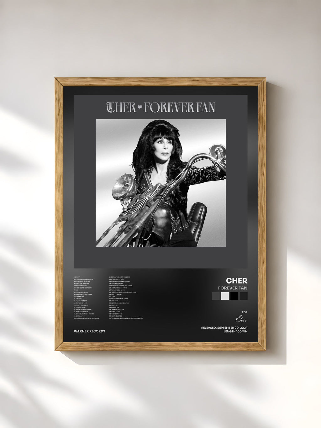 #bois Tableau de l'album Forever Fan de Cher, cadre en bois brut, imprimé et encadré en France