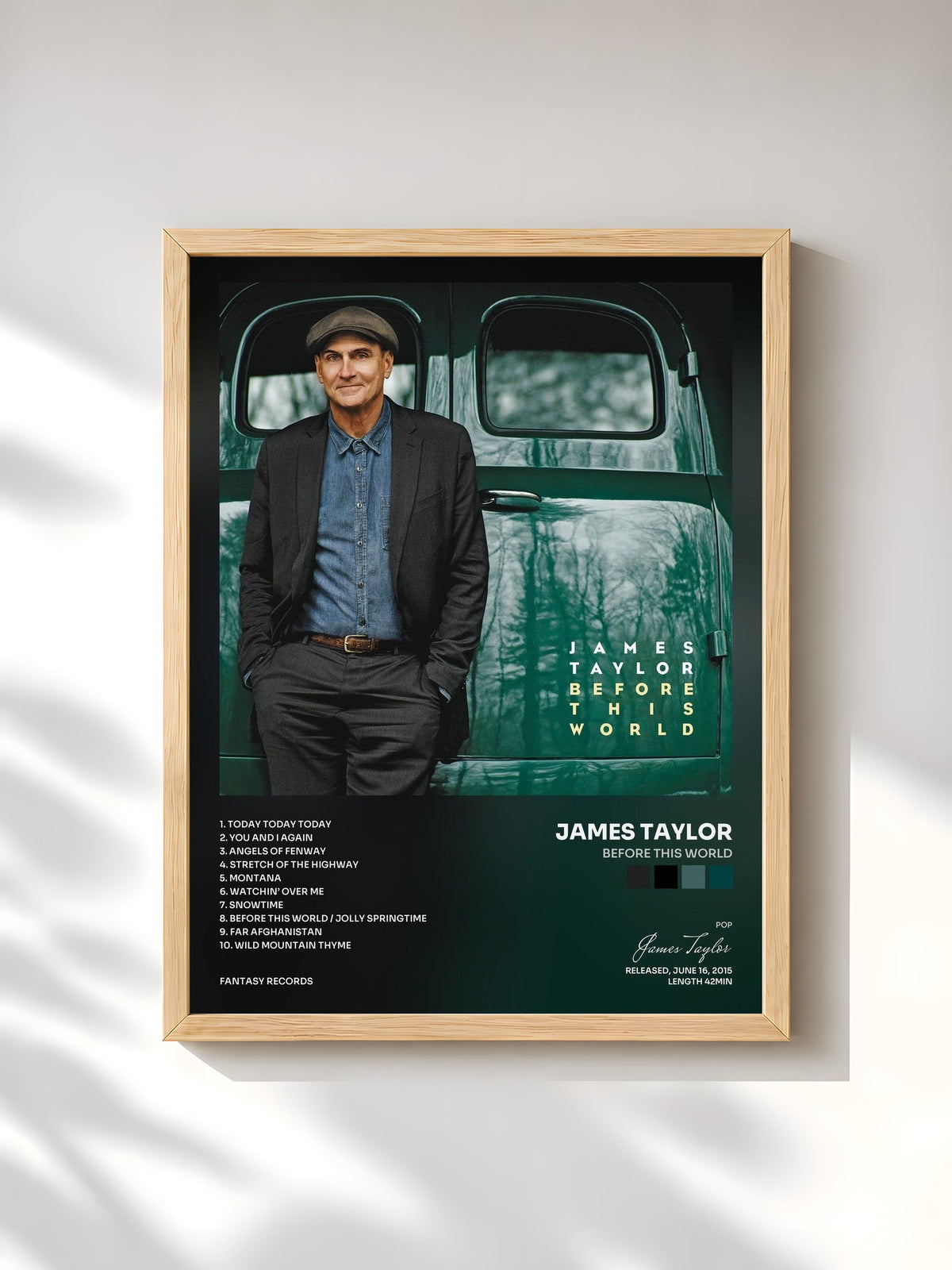 #bois Tableau de l'album Before This World de James Taylor, cadre en bois brut, imprimé et encadré en France