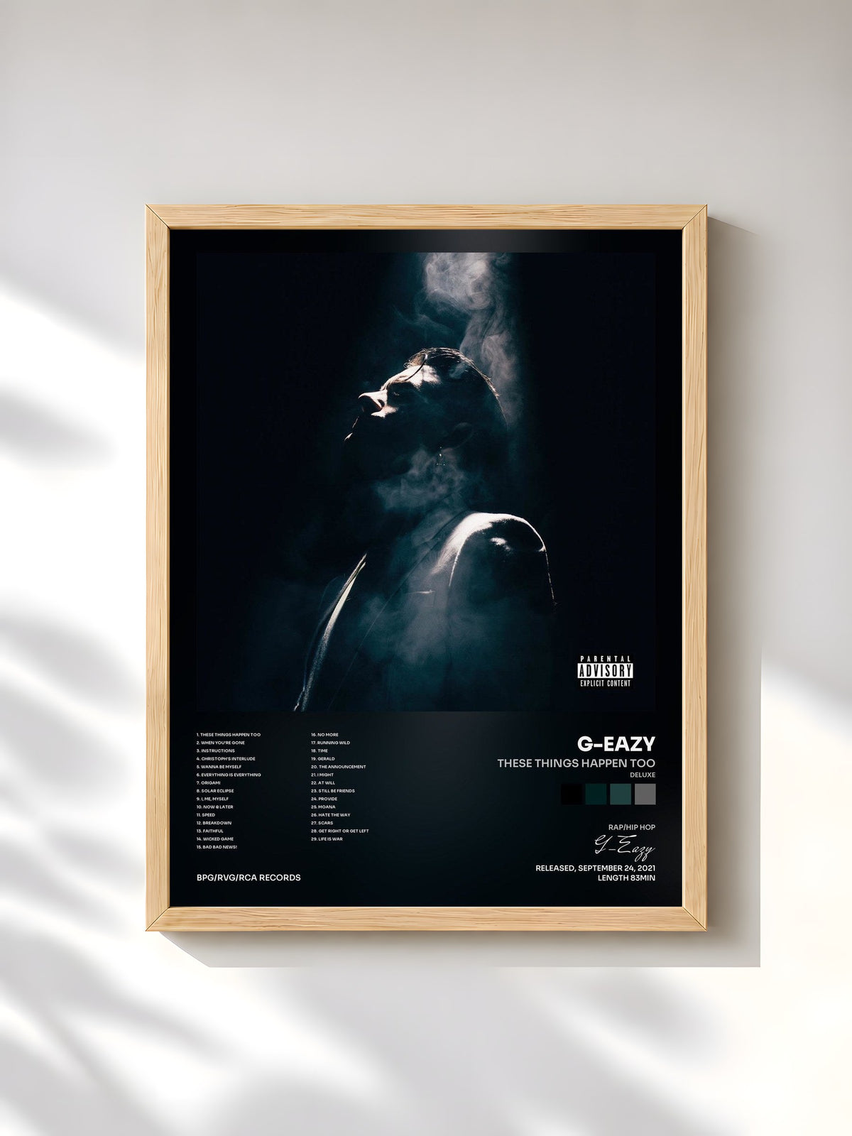 #bois Tableau de l'album These Things Happen Too (Deluxe) de G-Eazy, cadre en bois brut, imprimé et encadré en France