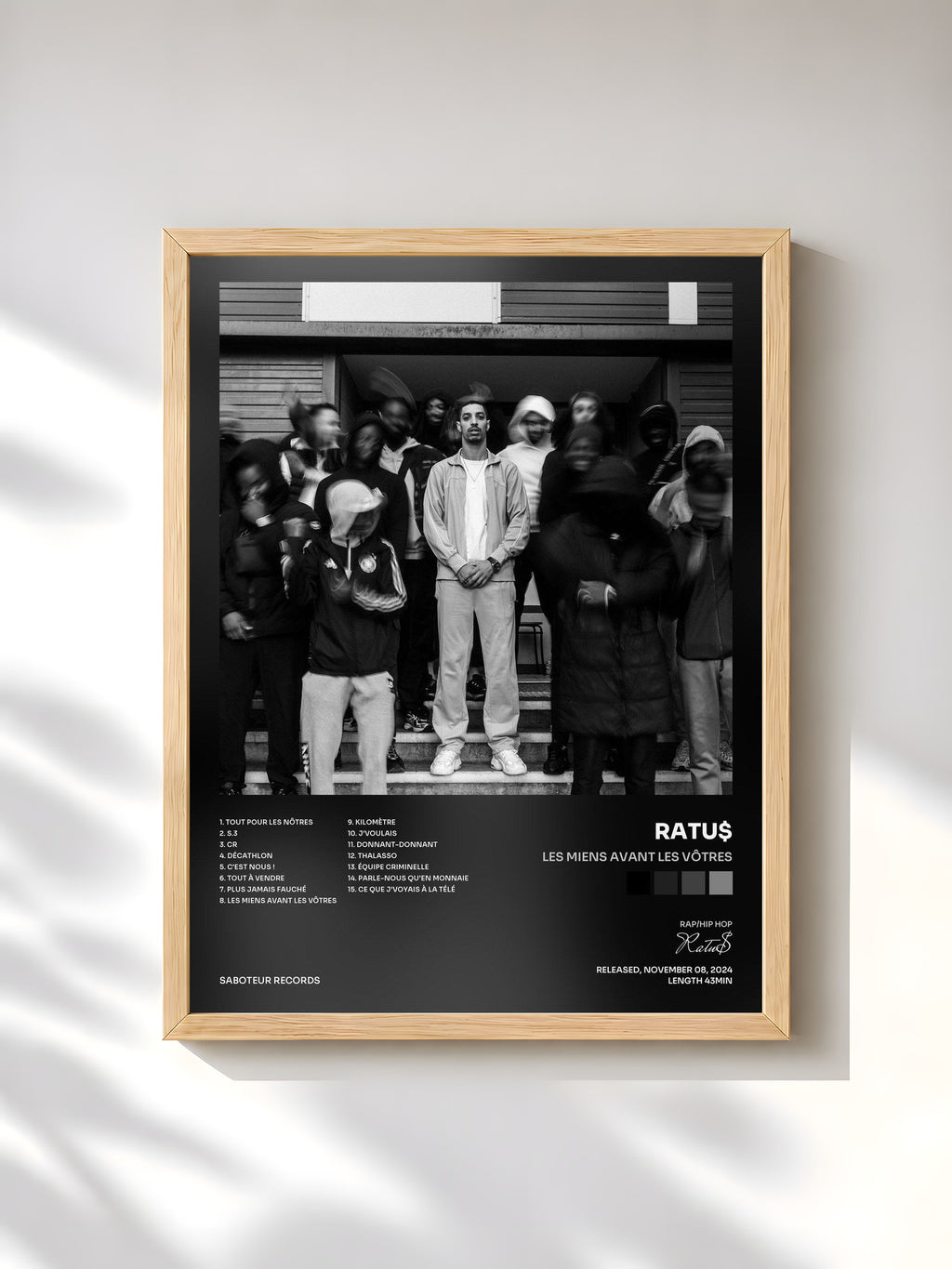 #bois Tableau de l'album Les miens avant les vôtres de Ratu$, cadre en bois brut, imprimé et encadré en France