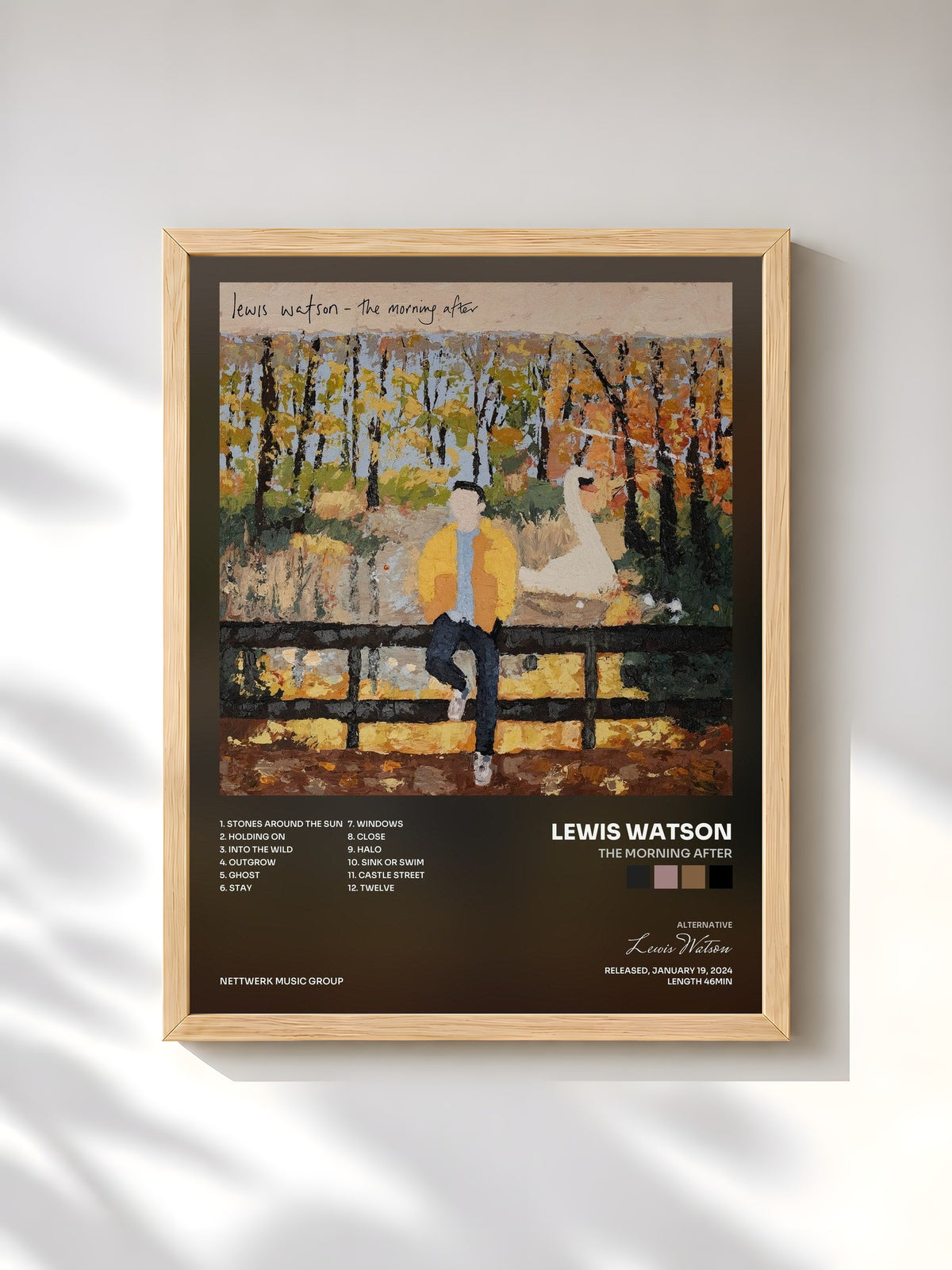 #bois Tableau de l'album the morning after de Lewis Watson, cadre en bois brut, imprimé et encadré en France