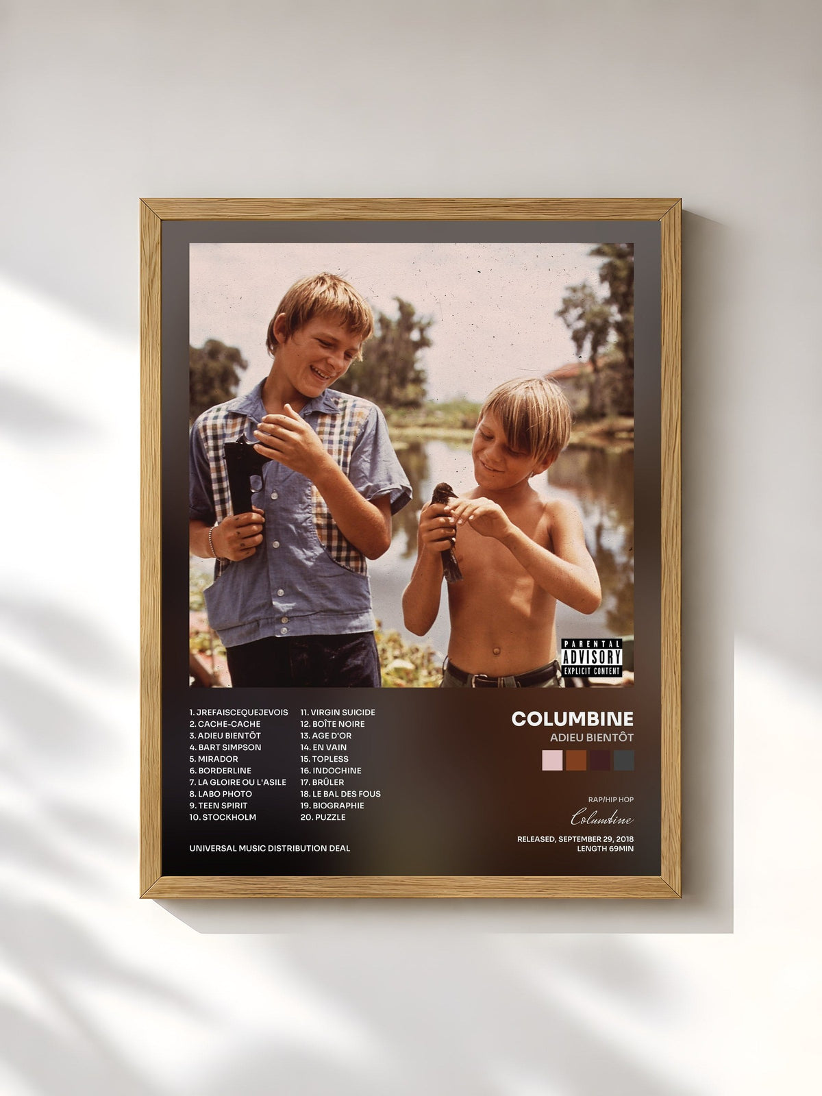#bois Tableau de l'album Adieu bientôt de Columbine, cadre en bois brut, imprimé et encadré en France