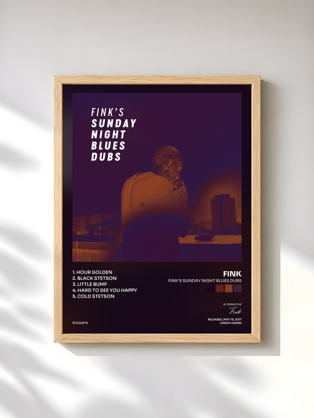 #bois Tableau de l'album Fink’s Sunday Night Blues Dubs de Fink, cadre en bois brut, imprimé et encadré en France