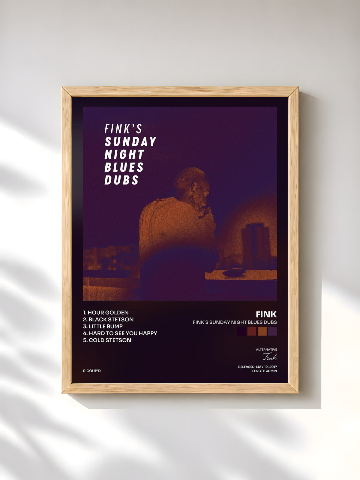 #bois Tableau de l'album Fink’s Sunday Night Blues Dubs de Fink, cadre en bois brut, imprimé et encadré en France