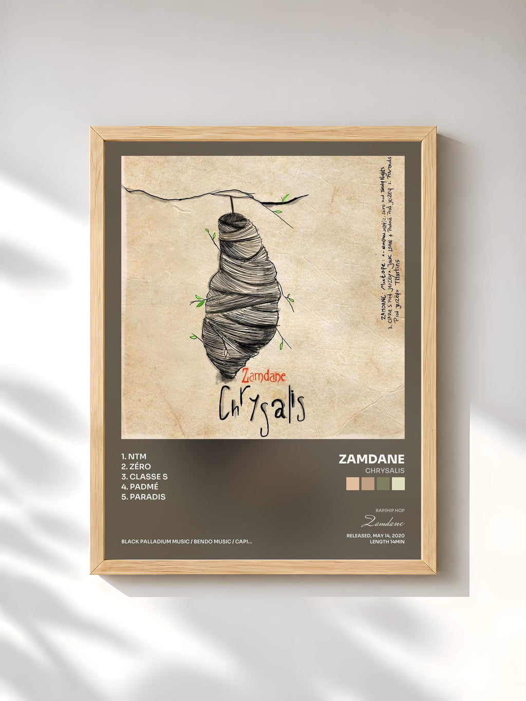 #bois Tableau de l'album Chrysalis de Zamdane, cadre en bois brut, imprimé et encadré en France