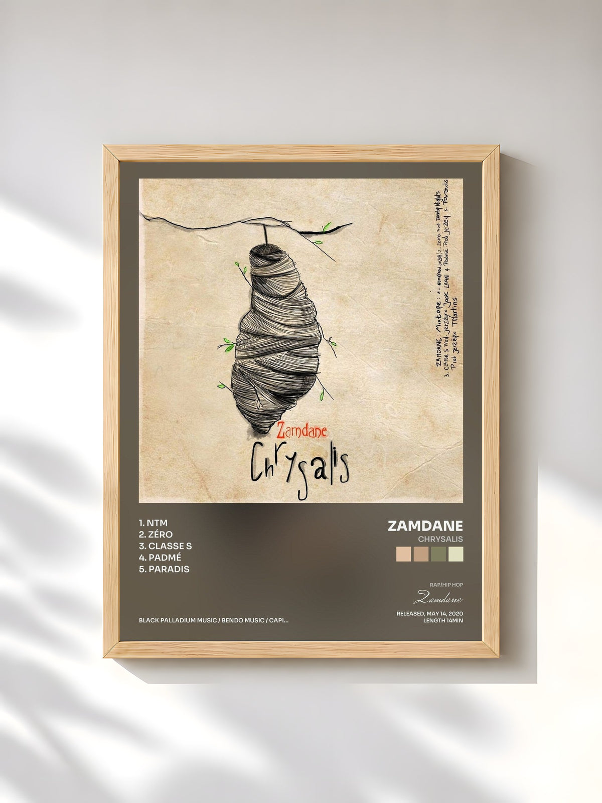 #bois Tableau de l'album Chrysalis de Zamdane, cadre en bois brut, imprimé et encadré en France