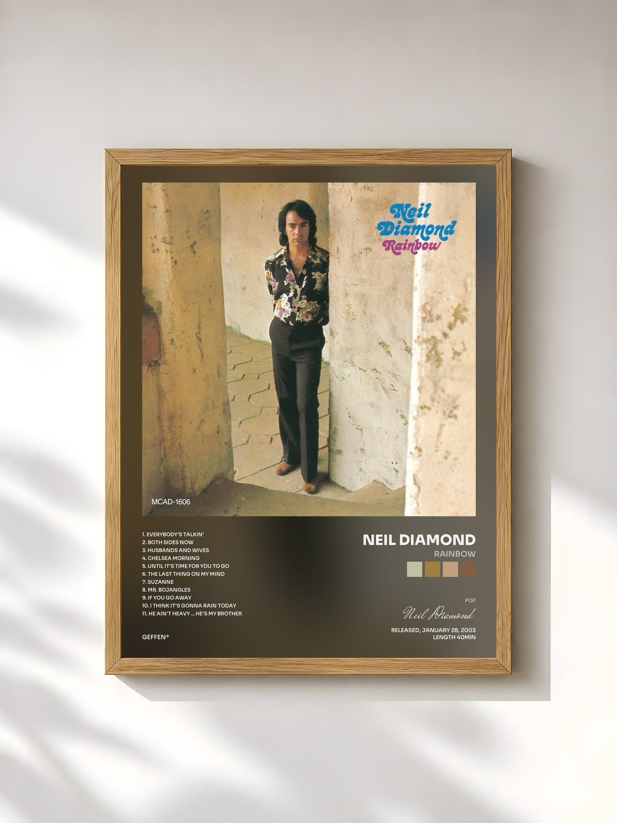 #bois Tableau de l'album Rainbow de Neil Diamond, cadre en bois brut, imprimé et encadré en France