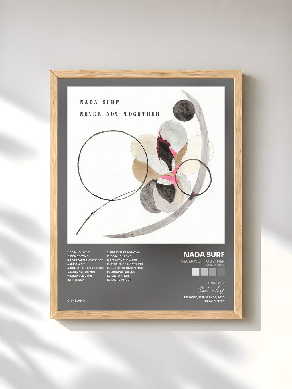 #bois Tableau de l'album Never Not Together (Deluxe Edition) de Nada Surf, cadre en bois brut, imprimé et encadré en France