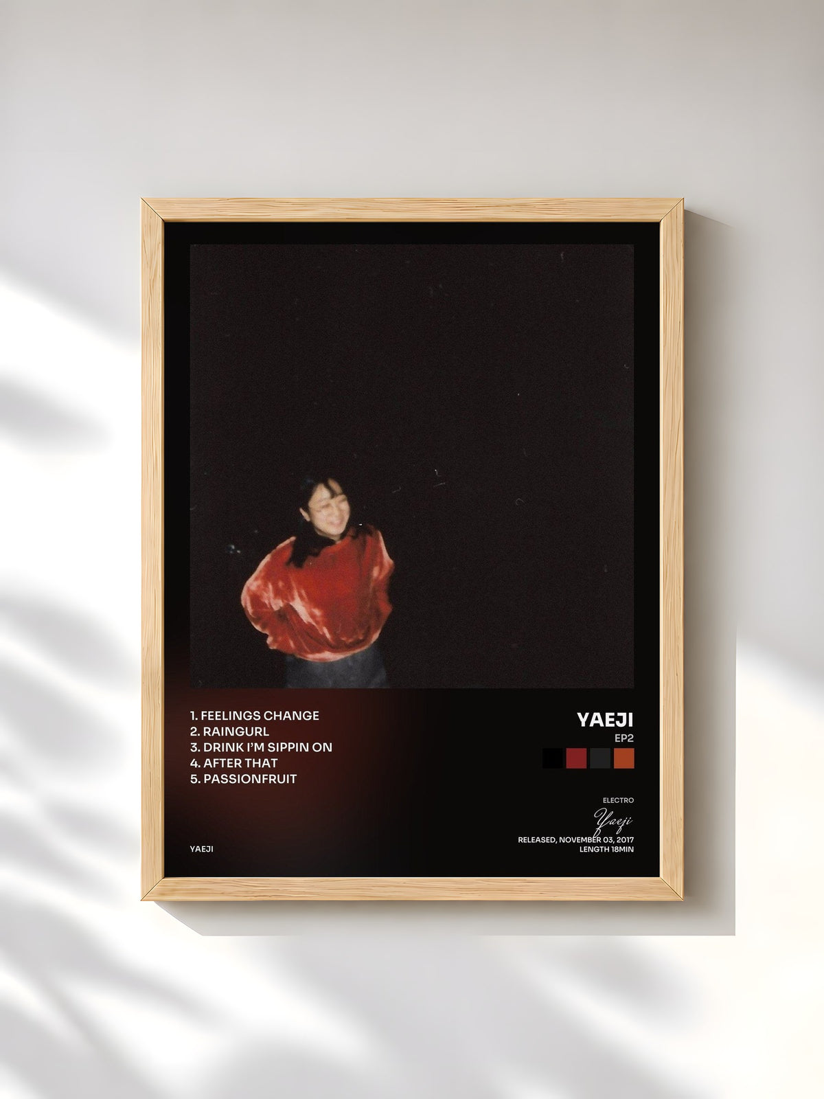 #bois Tableau de l'album EP2 de Yaeji, cadre en bois brut, imprimé et encadré en France