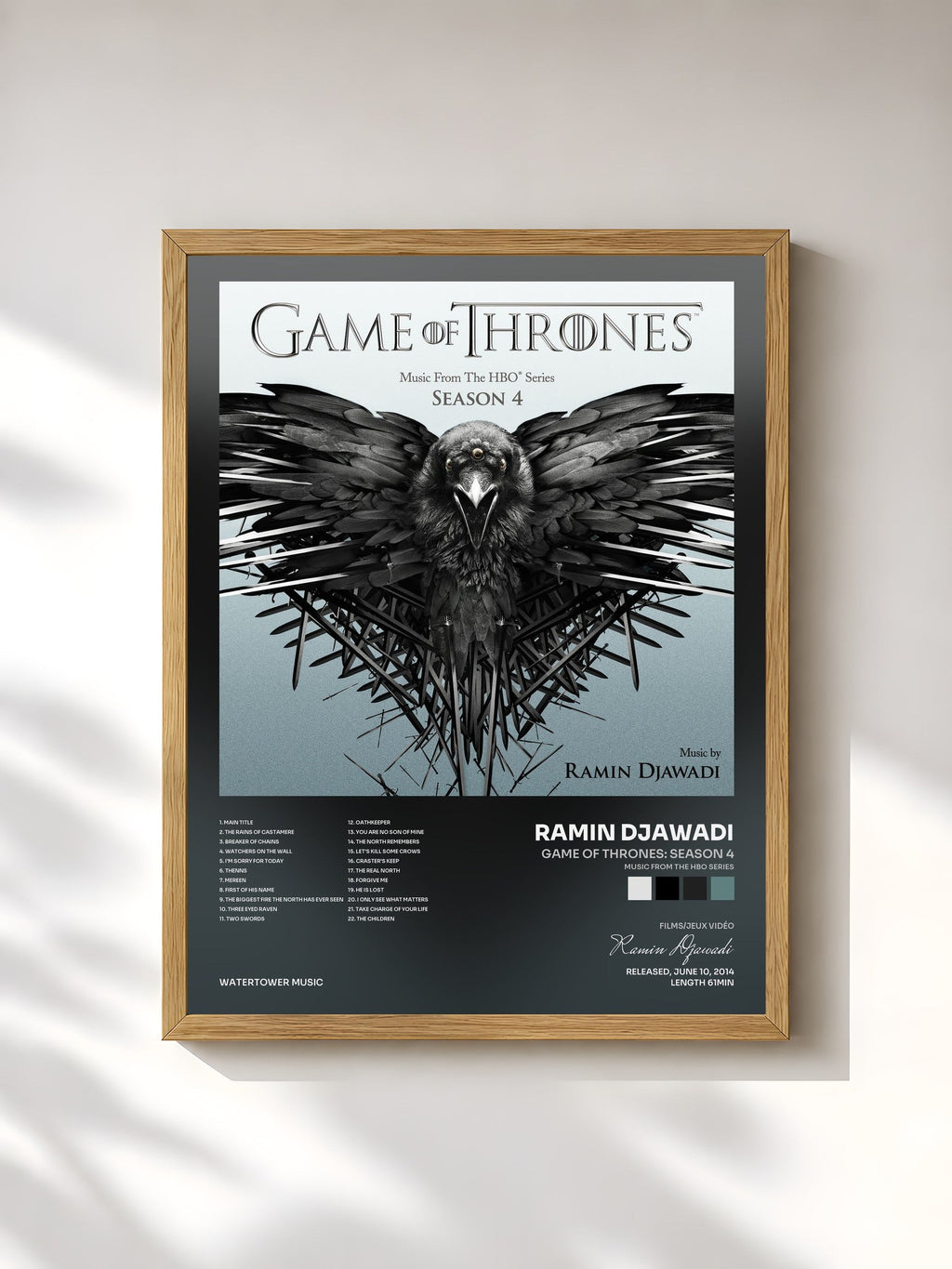#bois Tableau de l'album Game Of Thrones: Season 4 (Music from the HBO Series) de Ramin Djawadi, cadre en bois brut, imprimé et encadré en France