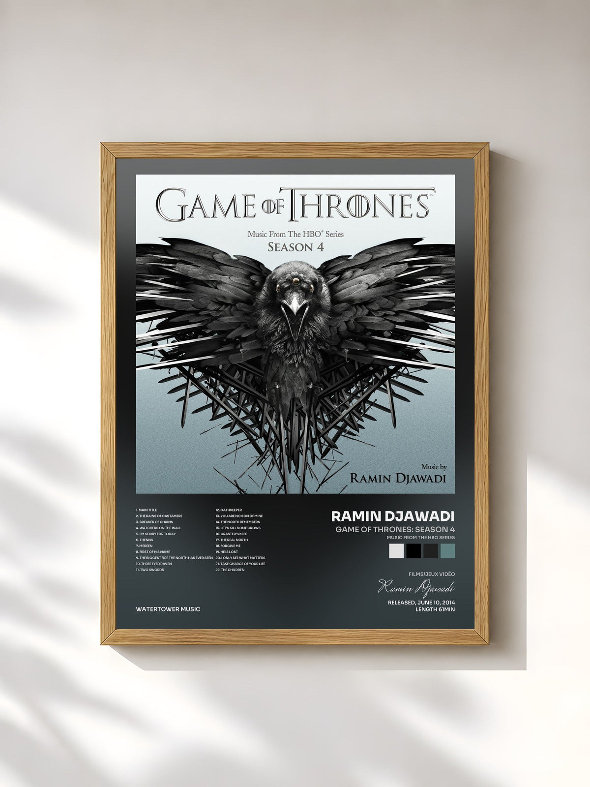 #bois Tableau de l'album Game Of Thrones: Season 4 (Music from the HBO Series) de Ramin Djawadi, cadre en bois brut, imprimé et encadré en France