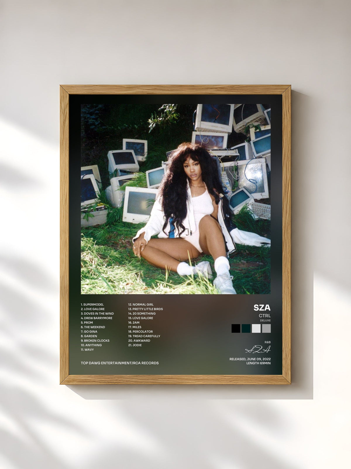 #bois Tableau de l'album Ctrl (Deluxe) de SZA, cadre en bois brut, imprimé et encadré en France