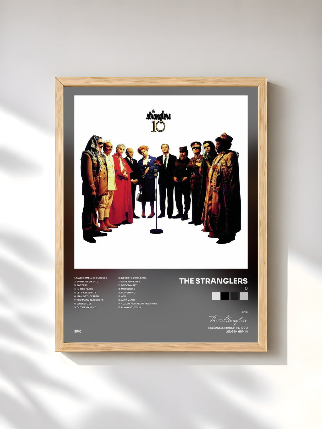 #bois Tableau de l'album 10 de The Stranglers, cadre en bois brut, imprimé et encadré en France