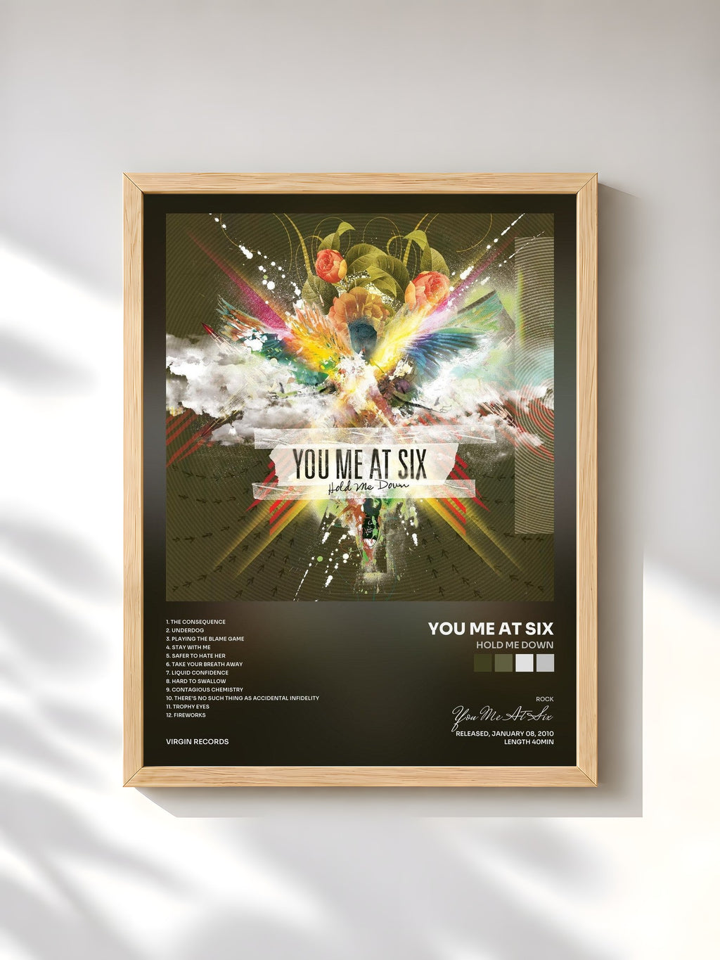 #bois Tableau de l'album Hold Me Down de You Me At Six, cadre en bois brut, imprimé et encadré en France