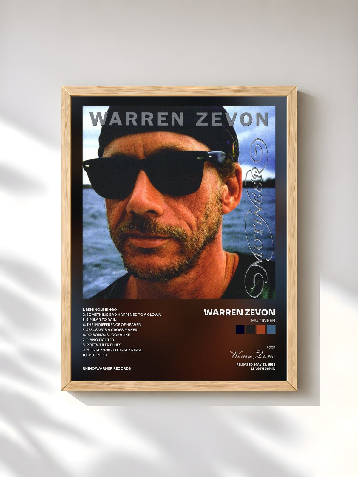 #bois Tableau de l'album Mutineer de Warren Zevon, cadre en bois brut, imprimé et encadré en France