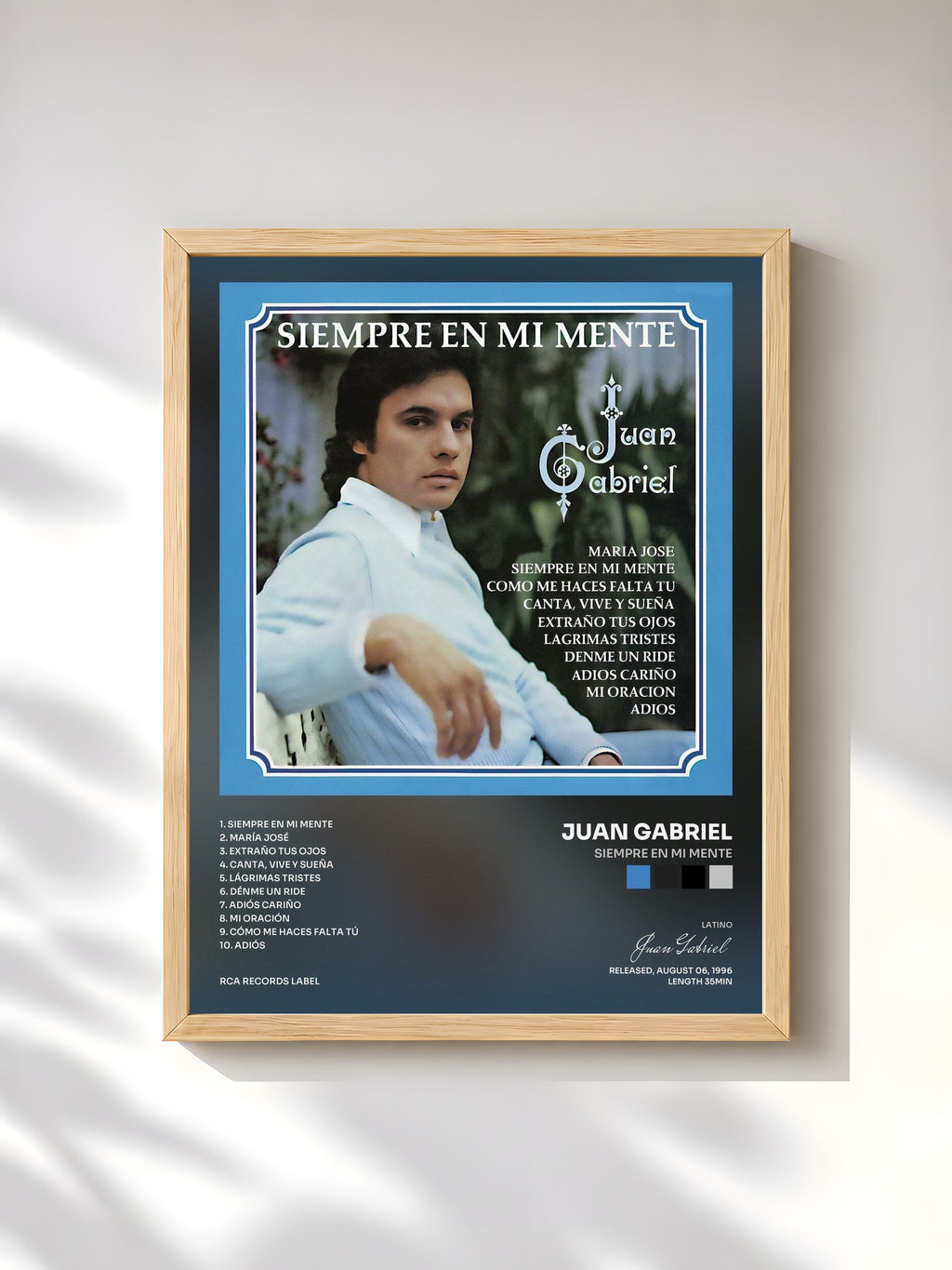 #bois Tableau de l'album Siempre En Mi Mente de Juan Gabriel, cadre en bois brut, imprimé et encadré en France