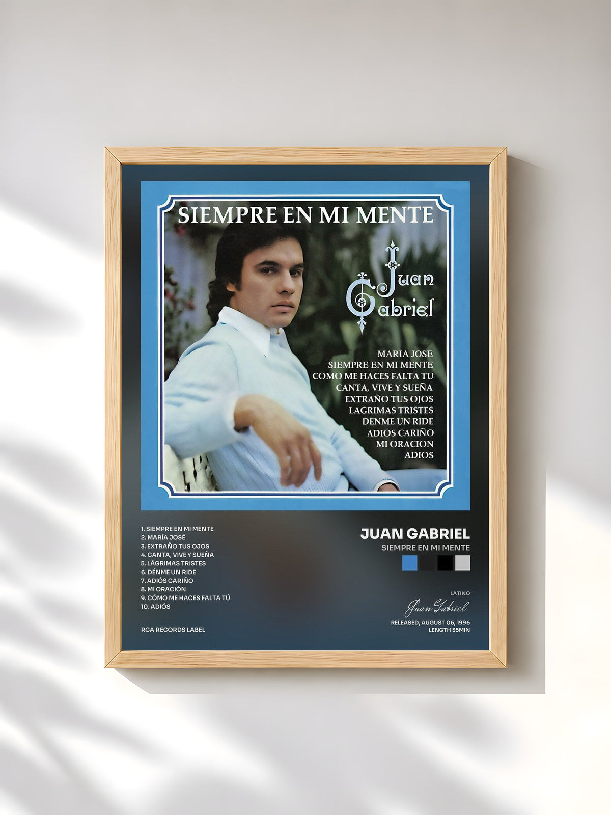 #bois Tableau de l'album Siempre En Mi Mente de Juan Gabriel, cadre en bois brut, imprimé et encadré en France