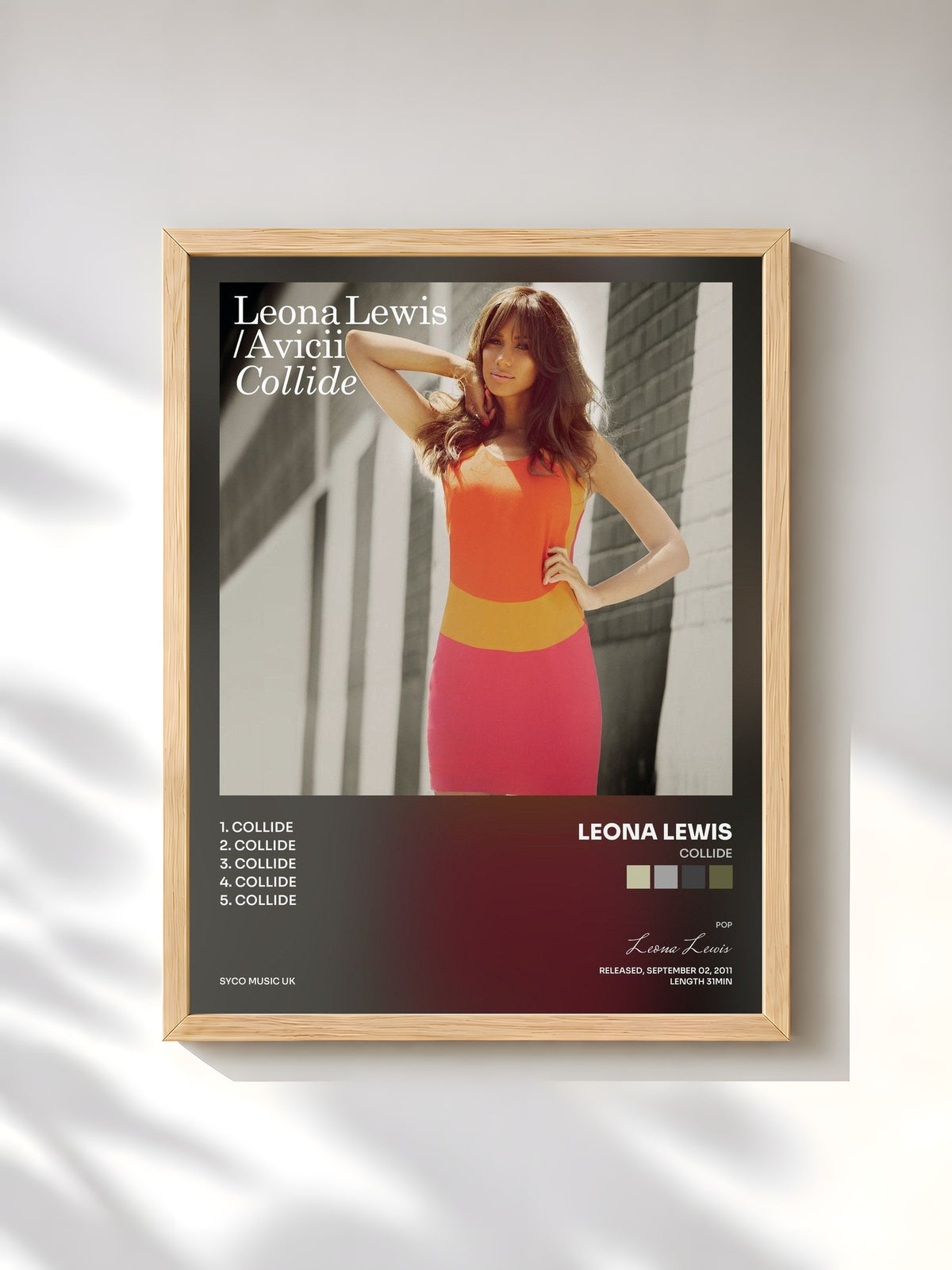 #bois Tableau de l'album Collide de Leona Lewis, cadre en bois brut, imprimé et encadré en France