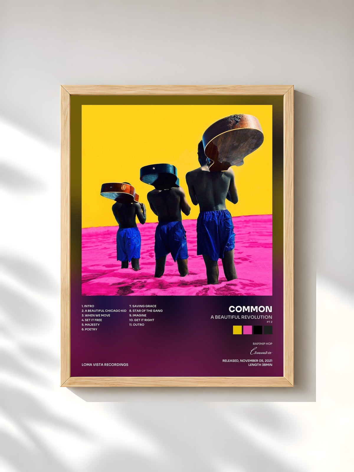#bois Tableau de l'album A Beautiful Revolution (Pt 2) de Common, cadre en bois brut, imprimé et encadré en France