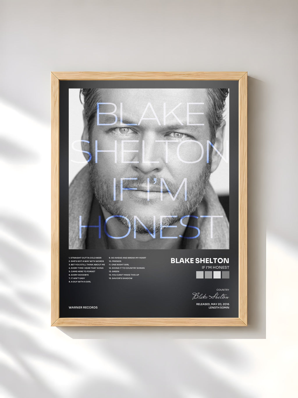 #bois Tableau de l'album If I'm Honest de Blake Shelton, cadre en bois brut, imprimé et encadré en France