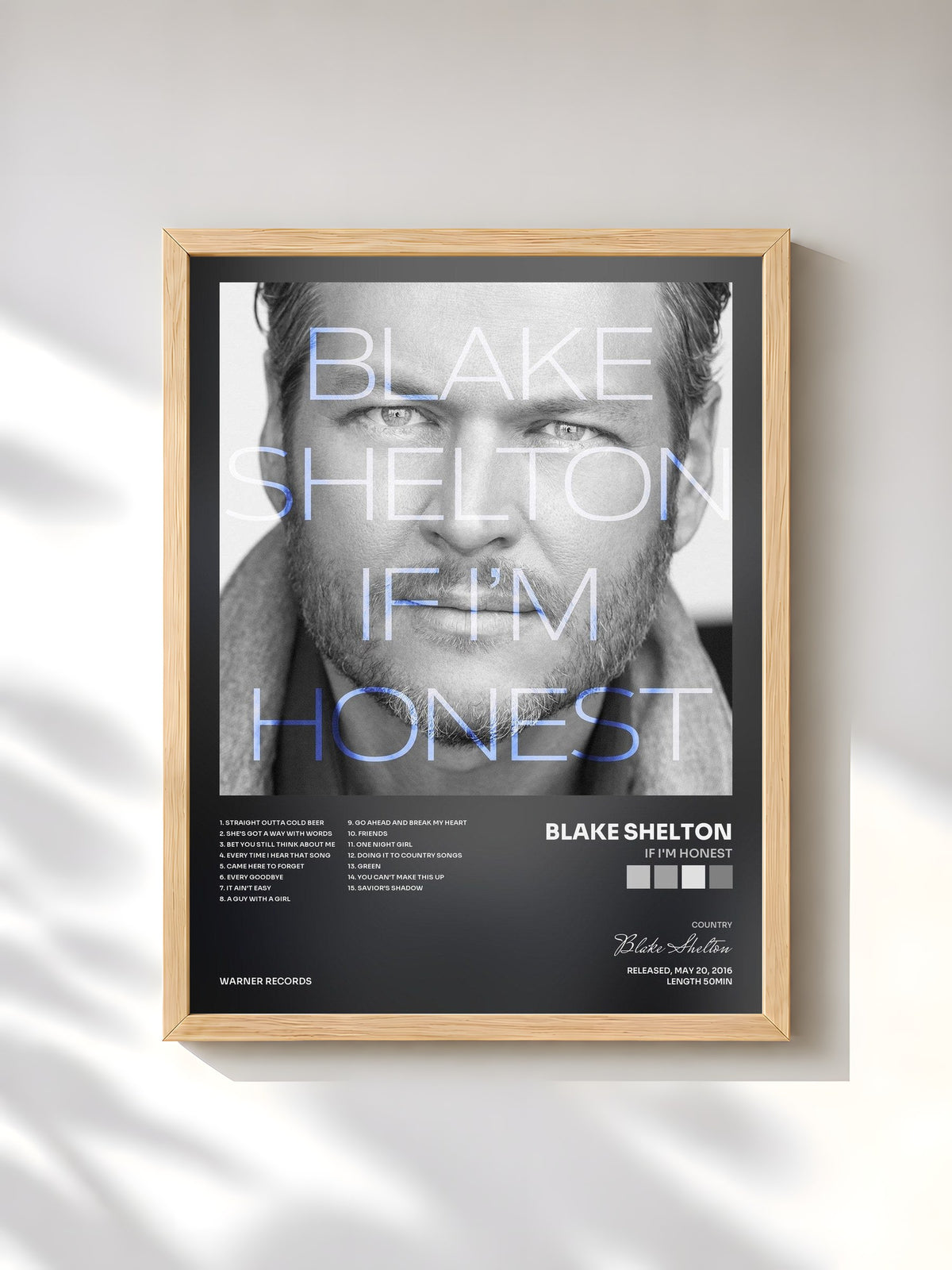 #bois Tableau de l'album If I'm Honest de Blake Shelton, cadre en bois brut, imprimé et encadré en France