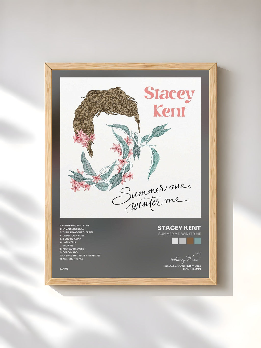 #bois Tableau de l'album Summer Me, Winter Me de Stacey Kent, cadre en bois brut, imprimé et encadré en France