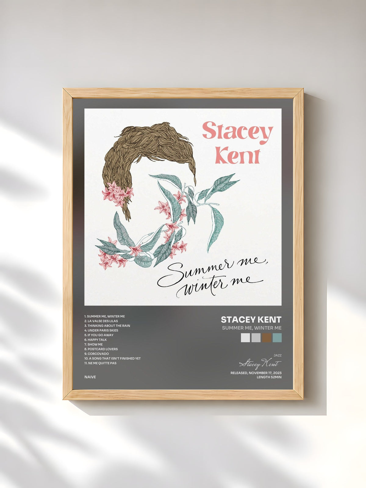 #bois Tableau de l'album Summer Me, Winter Me de Stacey Kent, cadre en bois brut, imprimé et encadré en France