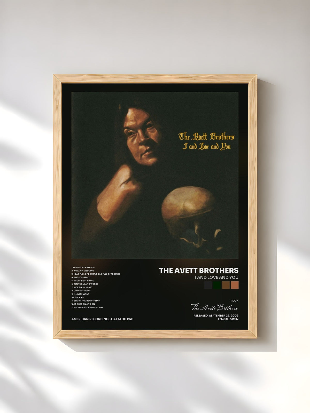 #bois Tableau de l'album I And Love And You de The Avett Brothers, cadre en bois brut, imprimé et encadré en France