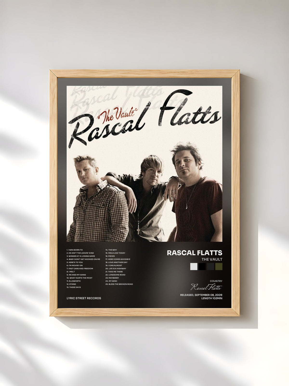 #bois Tableau de l'album The Vault de Rascal Flatts, cadre en bois brut, imprimé et encadré en France