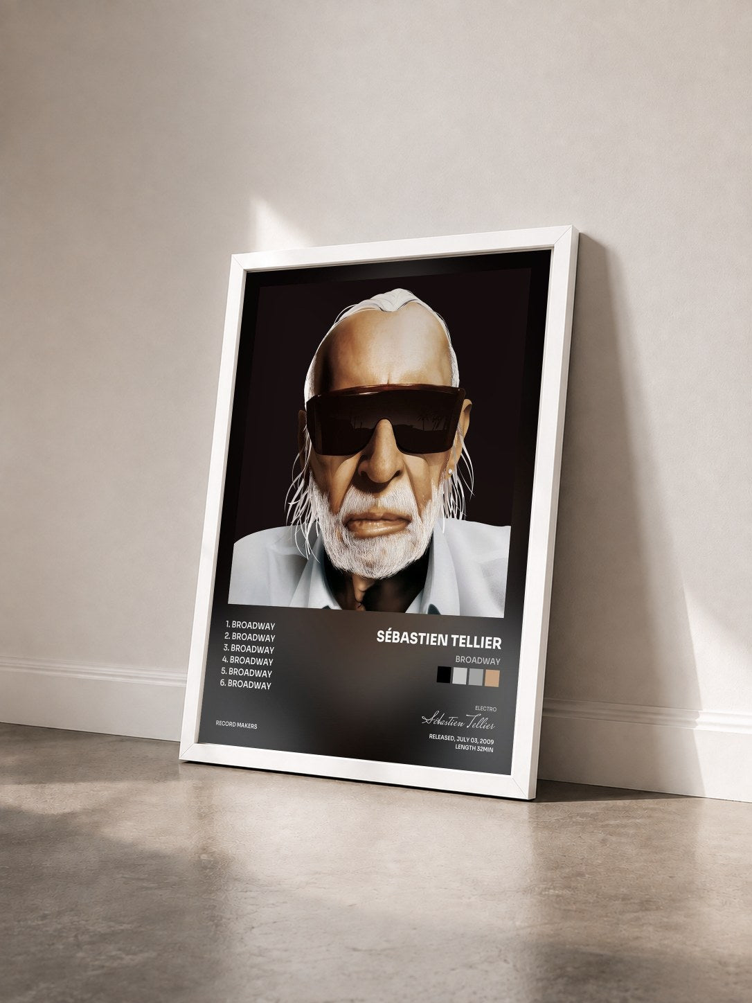 #blanc Tableau de l'album Broadway de Sébastien Tellier vu de trois quarts, cadre blanc